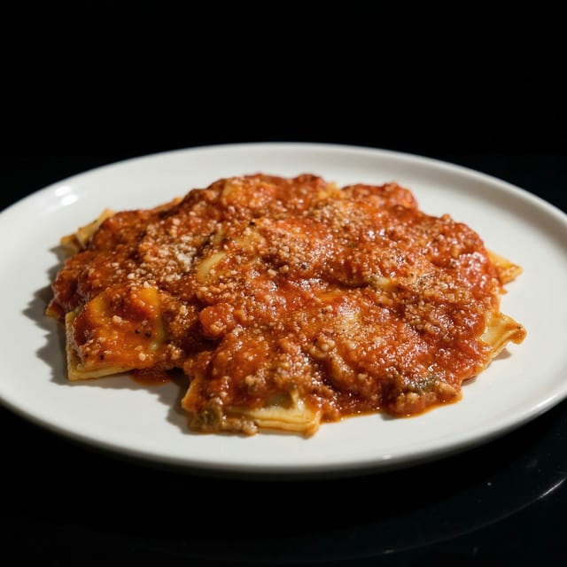 Ravioli with Meat Sauce.